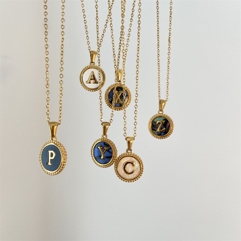 Vintage Shell Letter Coin Necklace