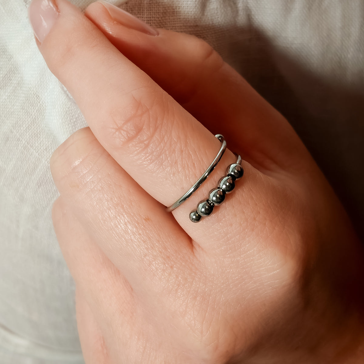 Silver Antistress Ring with Pearl Circle Design | Sloffy™