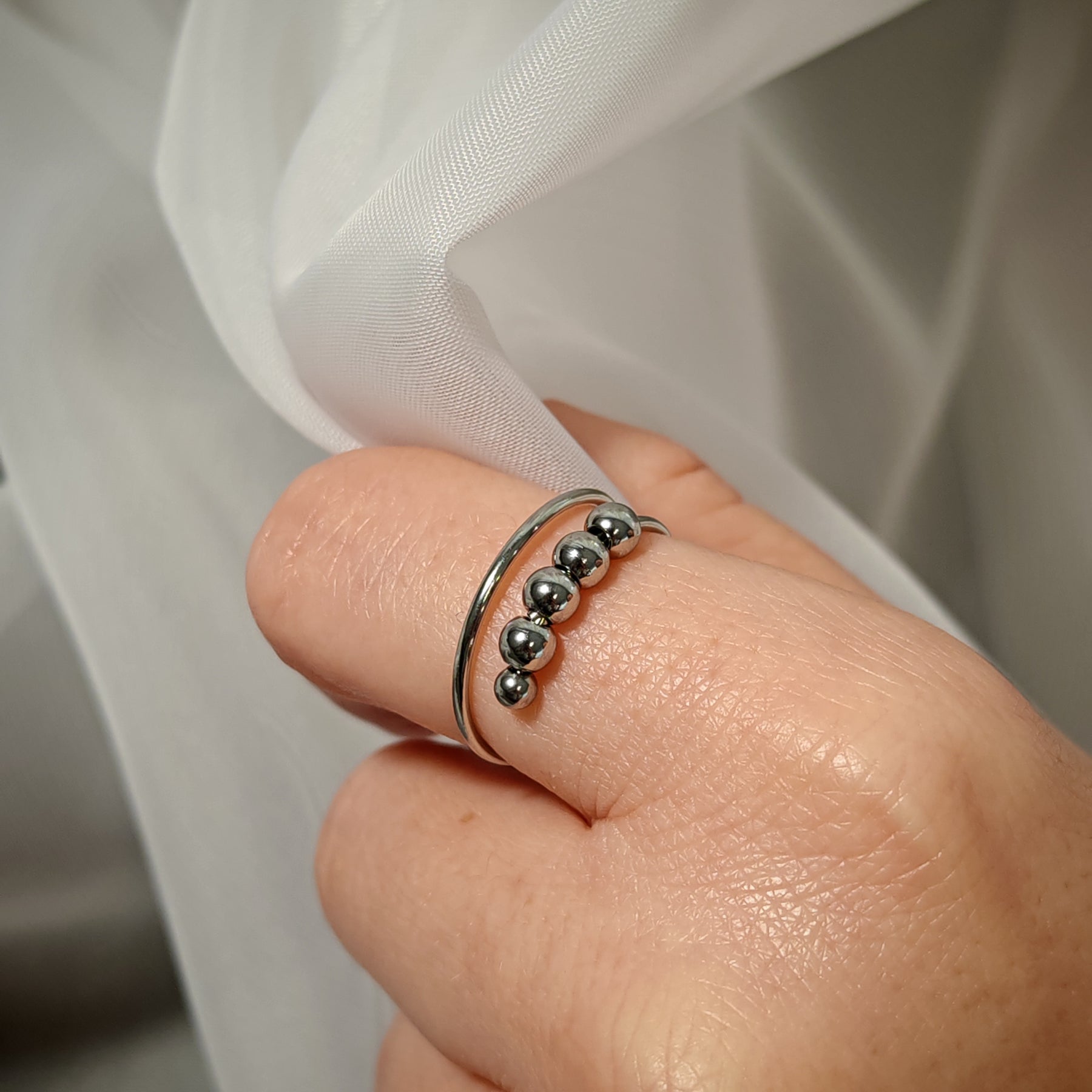 Silver Antistress Ring with Pearl Circle Design | Sloffy™