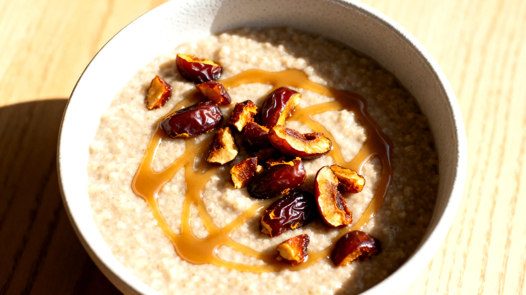 Amaranth-Porridge mit Tahini und Datteln"