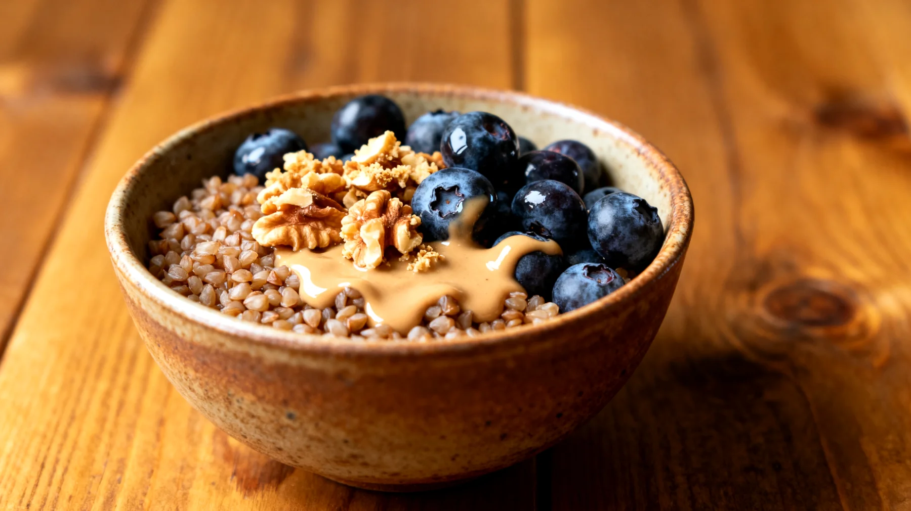 Buchweizen-Bowle mit Walnüssen, Blaubeeren und Tahini"