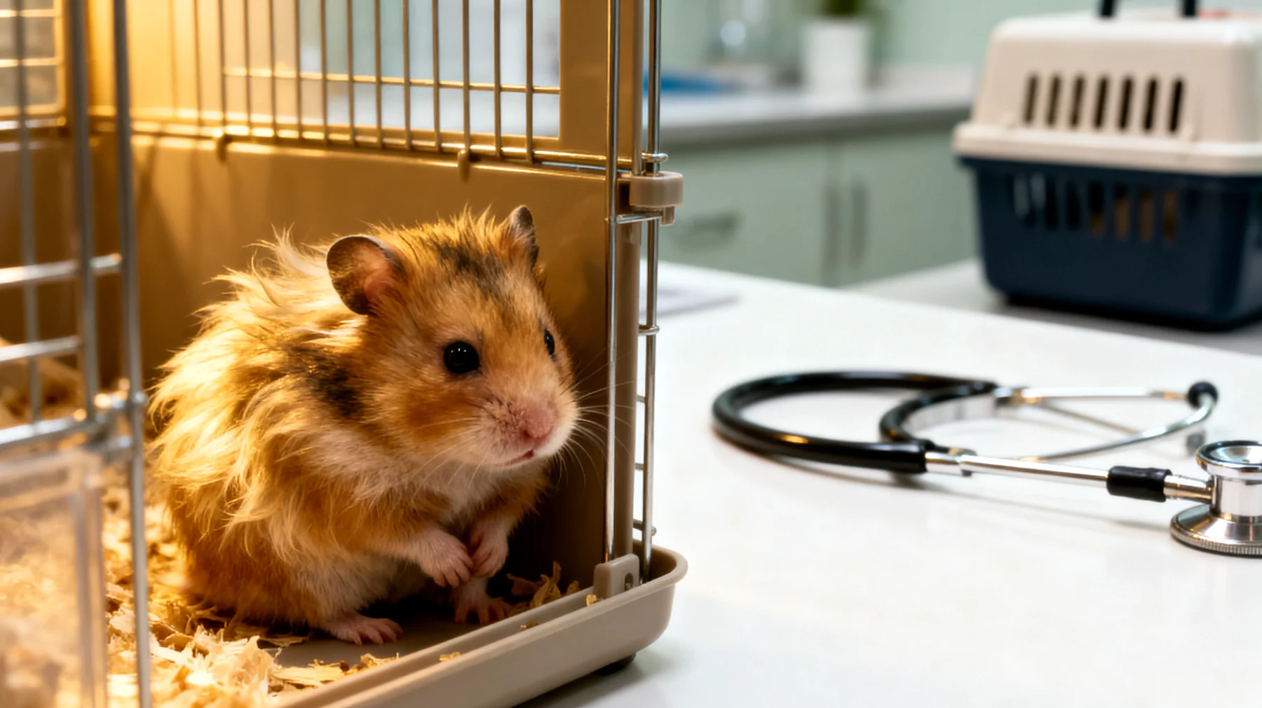 Hamster zeigen nach einer Kastration häufig erhöhten Stress durch Schmerzen, Veränderungen im Hormonhaushalt und die ungewohnte Umgebung beim Tierarzt, was zu Unruhe, Aggressivität oder Apathie führen kann"